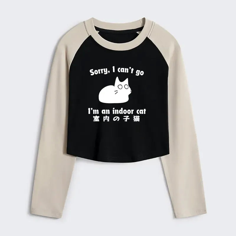 Kyoto-Lion Indoor Kitten Women's Crop Raglan T-Shirt
