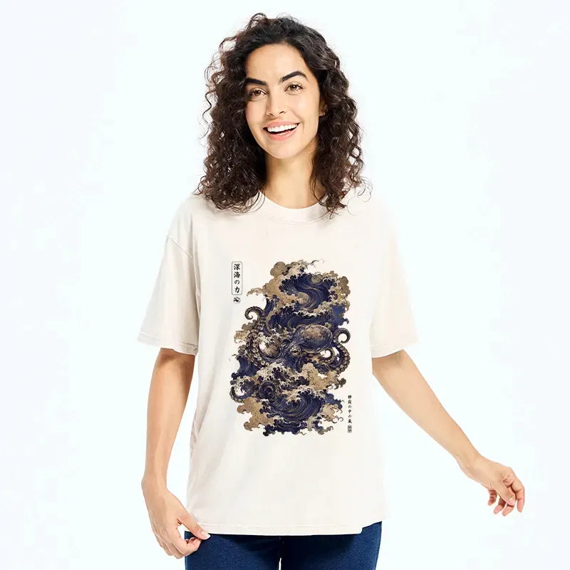 Kyoto-Lion Mystic Deep Sea Force Octopus Washed T-Shirt