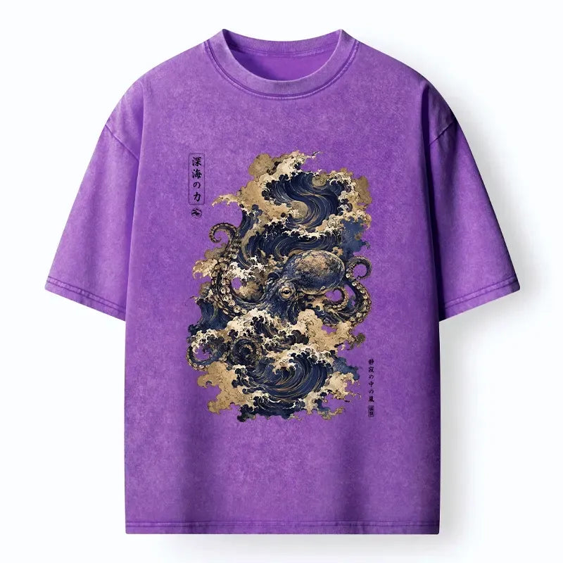 Kyoto-Lion Mystic Deep Sea Force Octopus Washed T-Shirt
