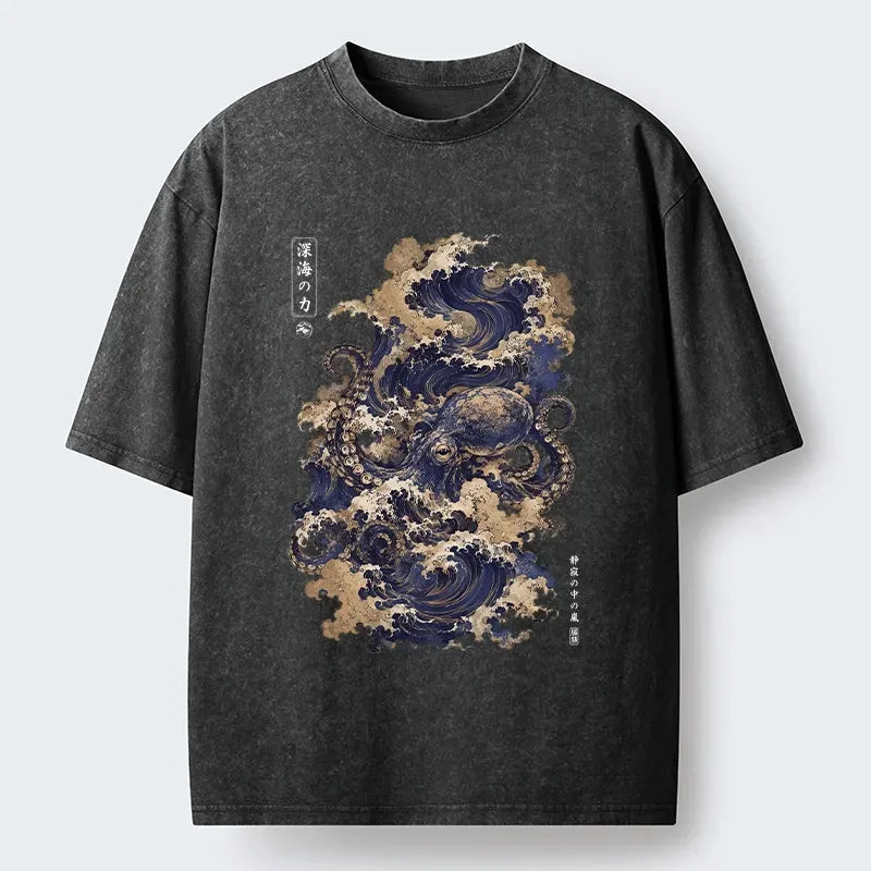Kyoto-Lion Mystic Deep Sea Force Octopus Washed T-Shirt