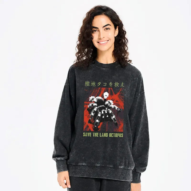 Kyoto-Lion Real Scary Spiders Washed Sweatshirt