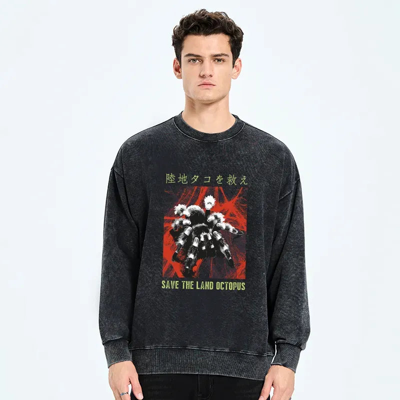 Kyoto-Lion Real Scary Spiders Washed Sweatshirt