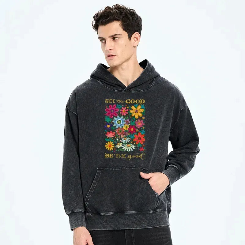 Kyoto-Lion Flower£ºSee The Good Be The Good Washed Hoodie