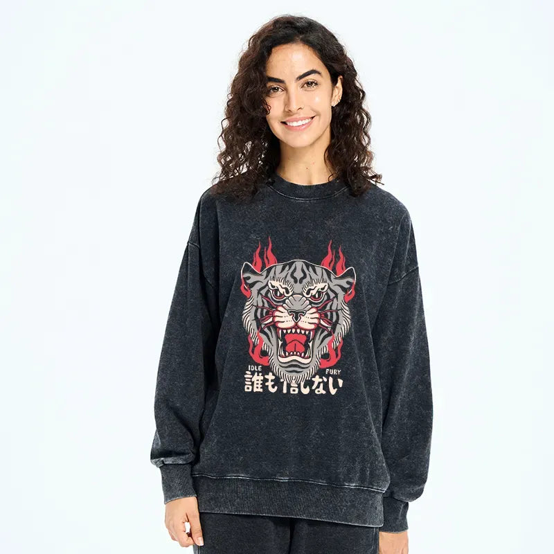Kyoto-Lion Japanese Tiger Fire Washed Sweatshirt
