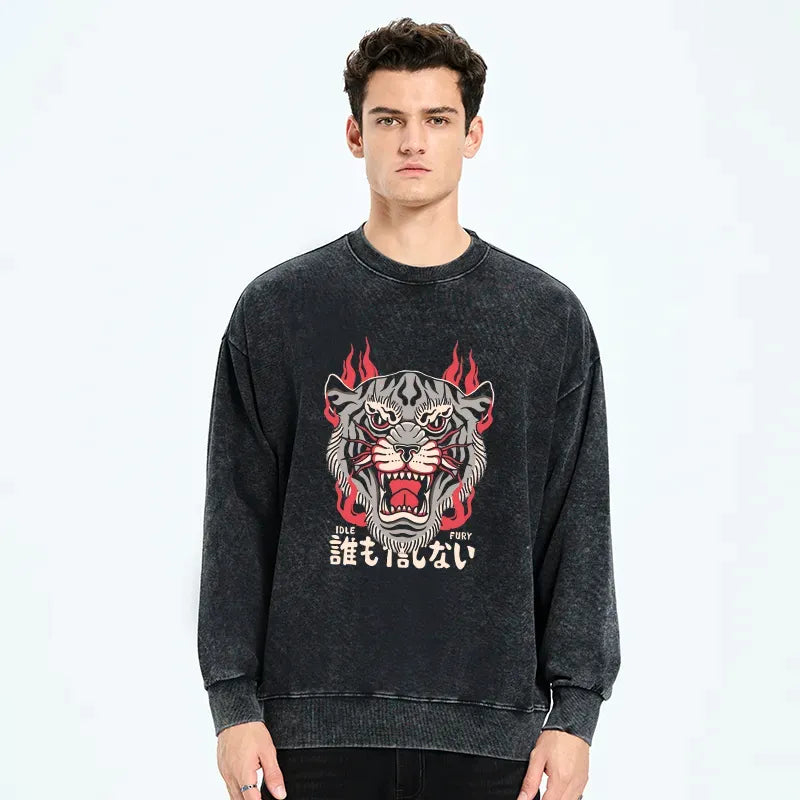 japanese tiger fire washed sweatshirt on sale