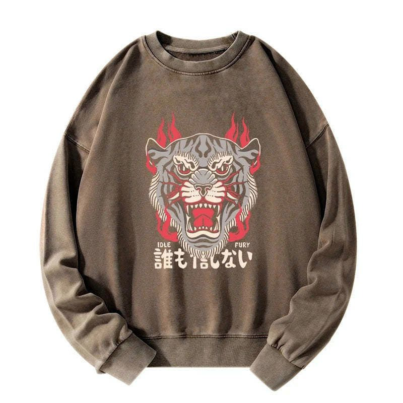 Kyoto-Lion Japanese Tiger Fire Washed Sweatshirt