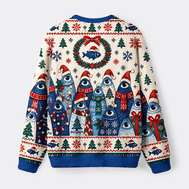 Kyoto-Lion Santa Hat Fish Gang Fuzzy Christmas Ugly Sweatshirt