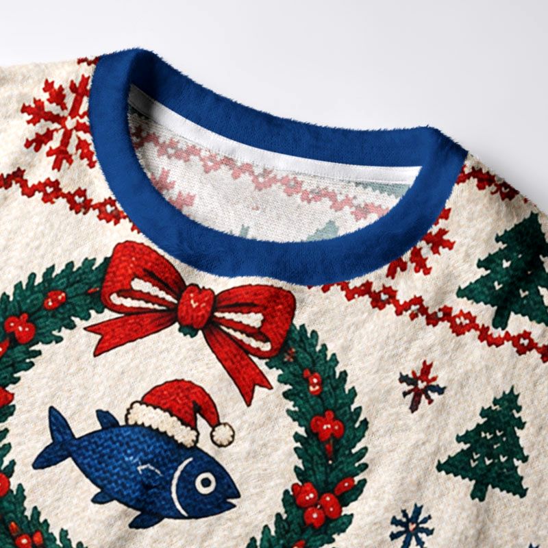 Kyoto-Lion Santa Hat Fish Gang Fuzzy Christmas Ugly Sweatshirt