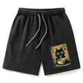 Kyoto-Lion Cute Black Cat Eating Ramen Japan Washed Shorts