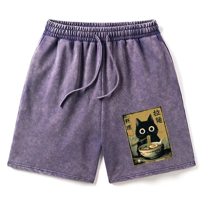 Cute Black Cat Japan Ramen Shorts
