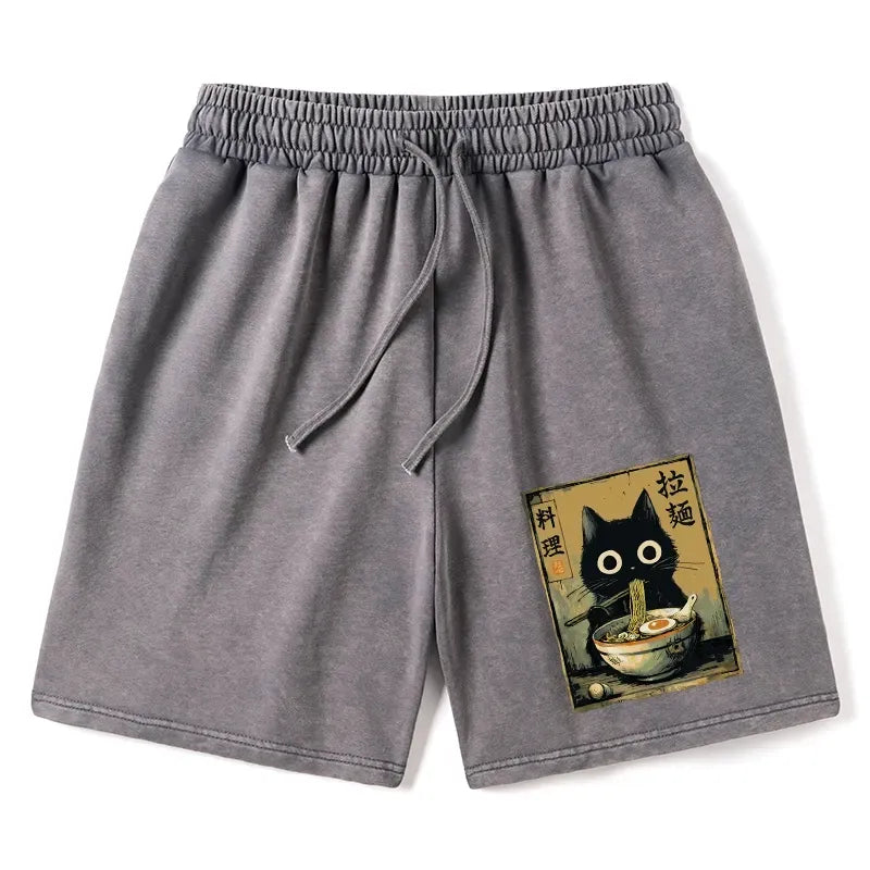 Cute Black Cat Japan Ramen Shorts