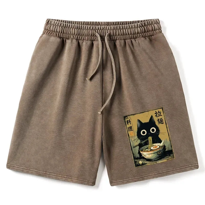 Japanese Black Cat Shorts for Summer