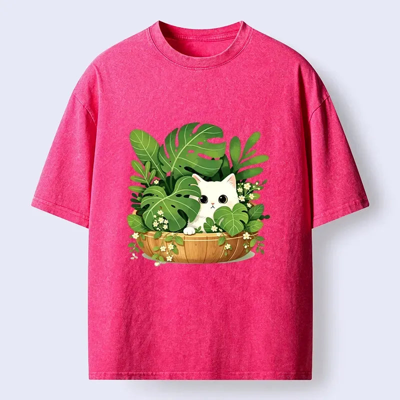 Japanese Cat Green Plant Vibe Tee