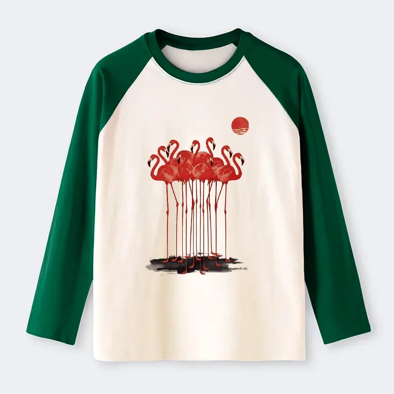 Raglan Long Sleeve T-shirt with Japanese Art