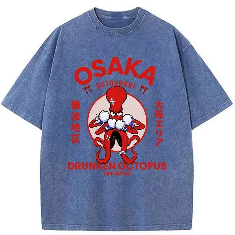 Kyoto-Lion Osaka Octopus Monster Japan Washed T-Shirt