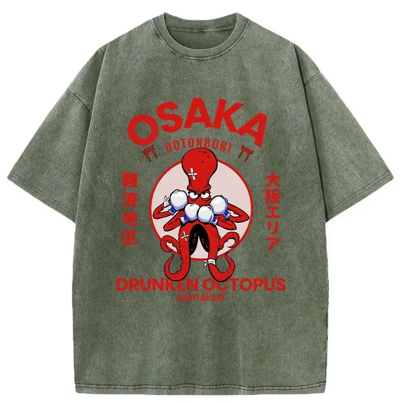Kyoto-Lion Osaka Octopus Monster Japan Washed T-Shirt