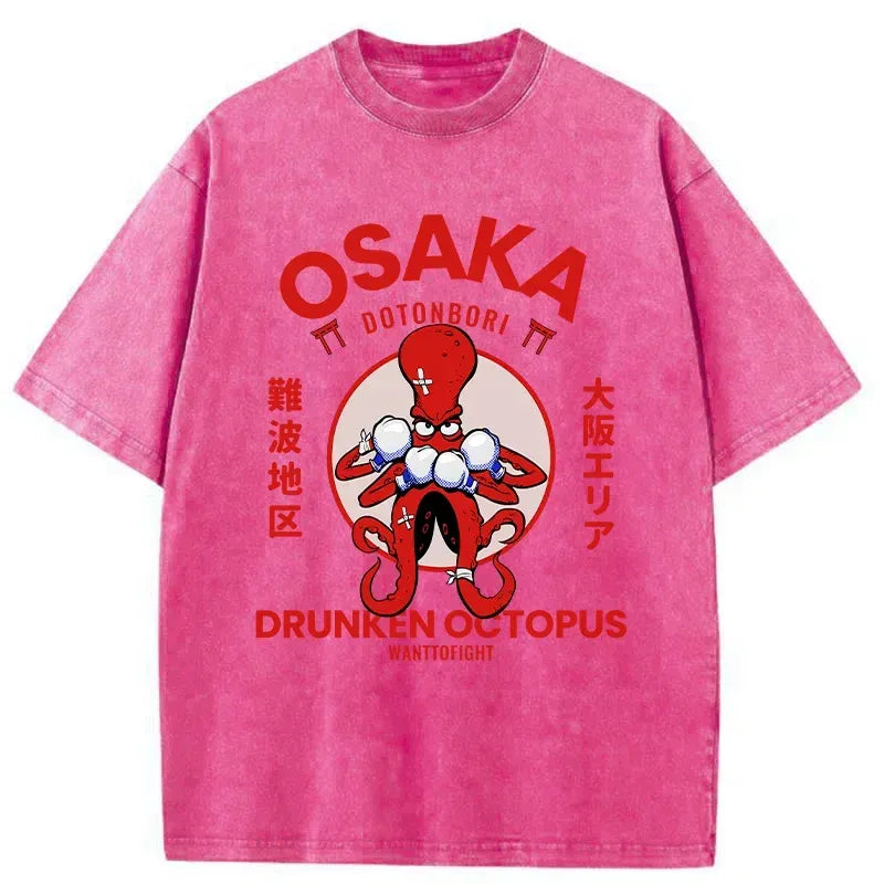 Kyoto-Lion Osaka Octopus Monster Japan Washed T-Shirt