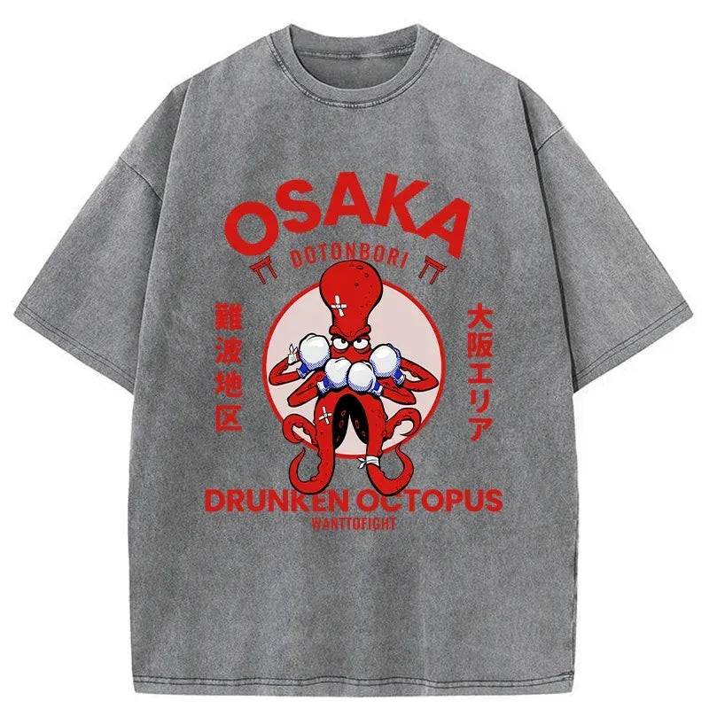 Japanese octopus monster washed t-shirt