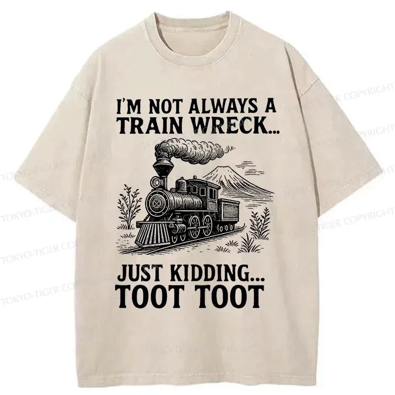 Kyoto-Lion Funny Train Jokes Washed T-Shirt