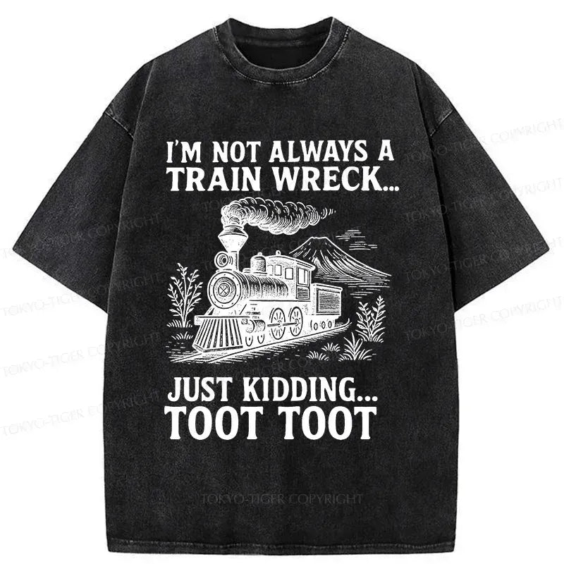 Kyoto-Lion Funny Train Jokes Washed T-Shirt