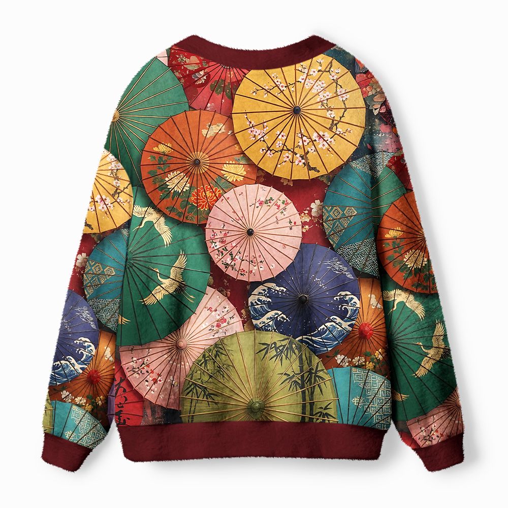 Kyoto-Lion Japanese Oil Umbrellas Ugly Cardigan Sweater