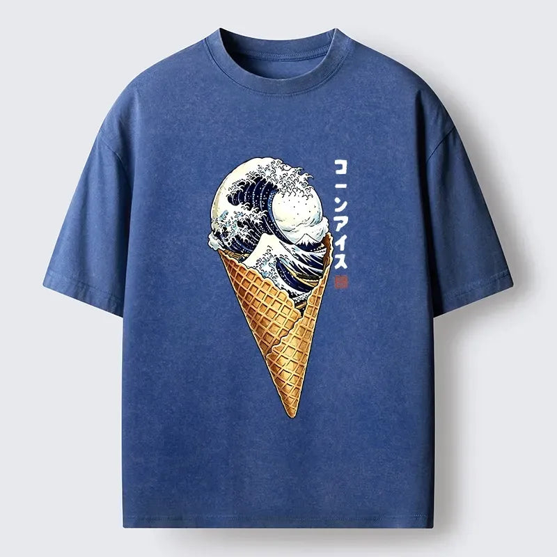 Japanese wave ice cream tee for summer