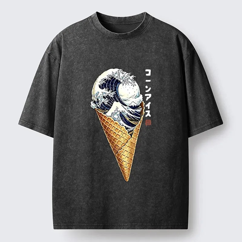 Japanese wave ice cream tee for summer