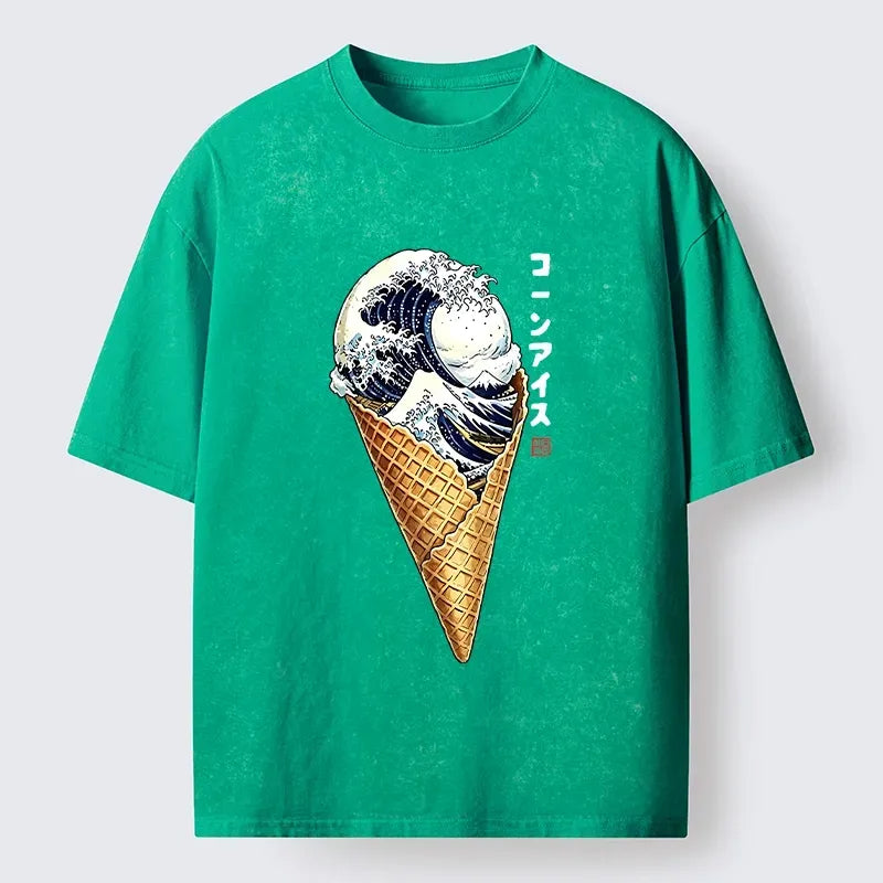 Japanese wave ice cream tee for summer