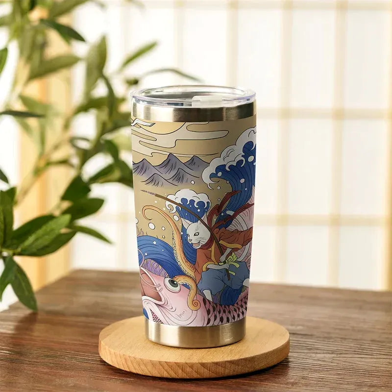Kyoto-Lion Japanese Cat Fishing 20oz Tumbler