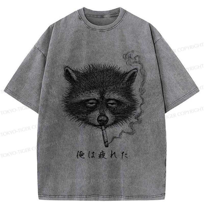 Kyoto-Lion The Funny Raccoon is Tired Washed T-Shirt