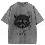 Kyoto-Lion The Funny Raccoon is Tired Washed T-Shirt