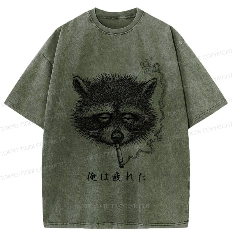 Kyoto-Lion The Funny Raccoon is Tired Washed T-Shirt