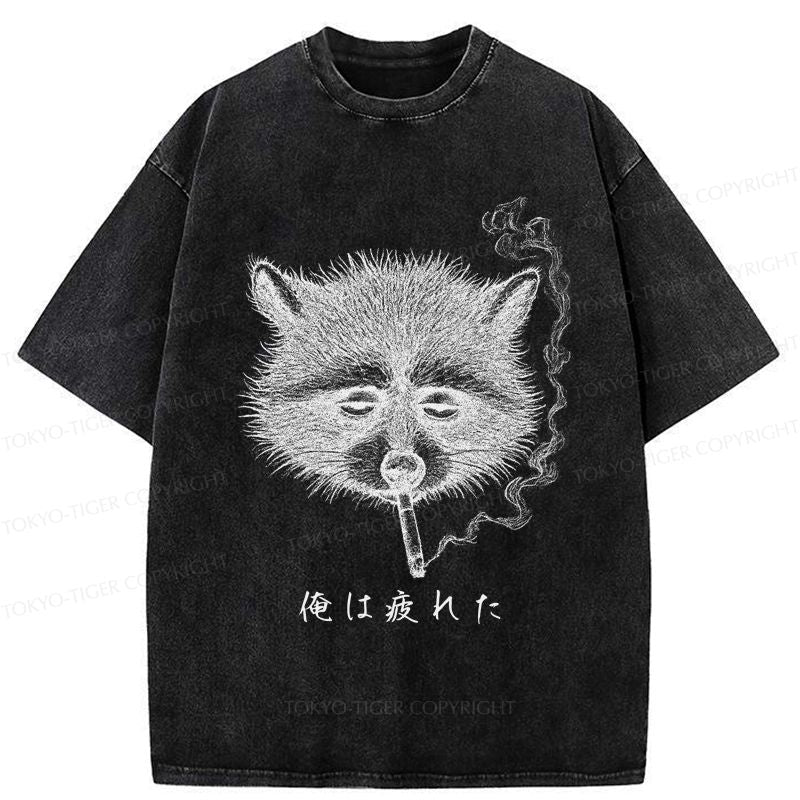 funny raccoon washed t-shirt for men