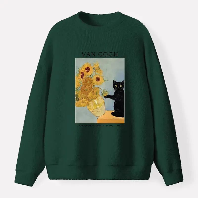 Japanese Black Cat Sunflower Sweatshirt for Daily Wear