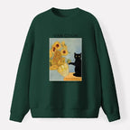 Japanese Black Cat Sunflower Sweatshirt for Daily Wear
