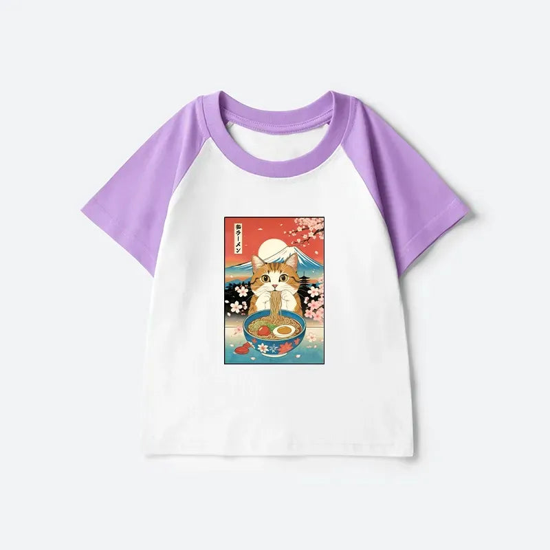 Funny Cat Eating Ramen Kids T-shirt