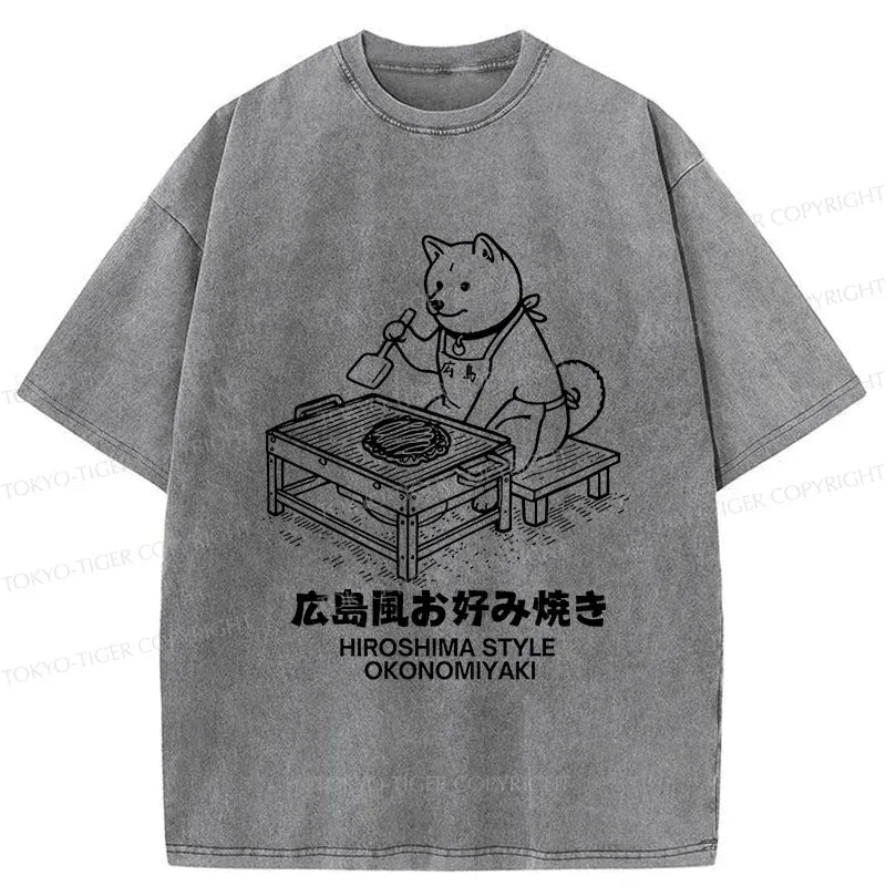 Kyoto-Lion Cute Dog Okonomiyaki Washed T-Shirt