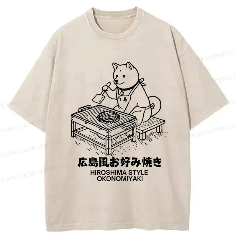 Kyoto-Lion Cute Dog Okonomiyaki Washed T-Shirt