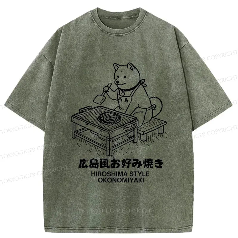 Kyoto-Lion Cute Dog Okonomiyaki Washed T-Shirt