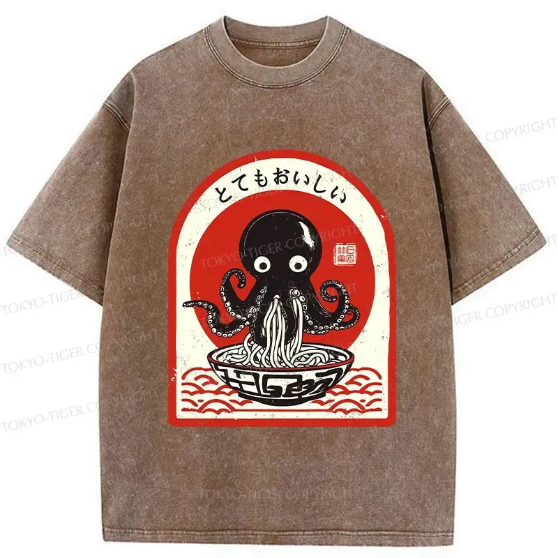 Kyoto-Lion Ramen Lover Octopus Washed T-Shirt