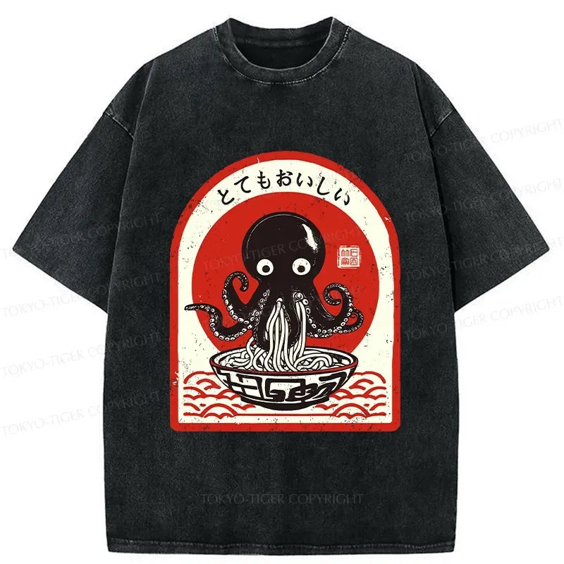 Kyoto-Lion Ramen Lover Octopus Washed T-Shirt