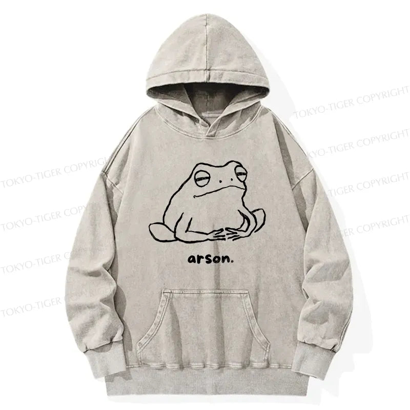 Japanese Arsonist Frog Washed Hoodie for Streetwear