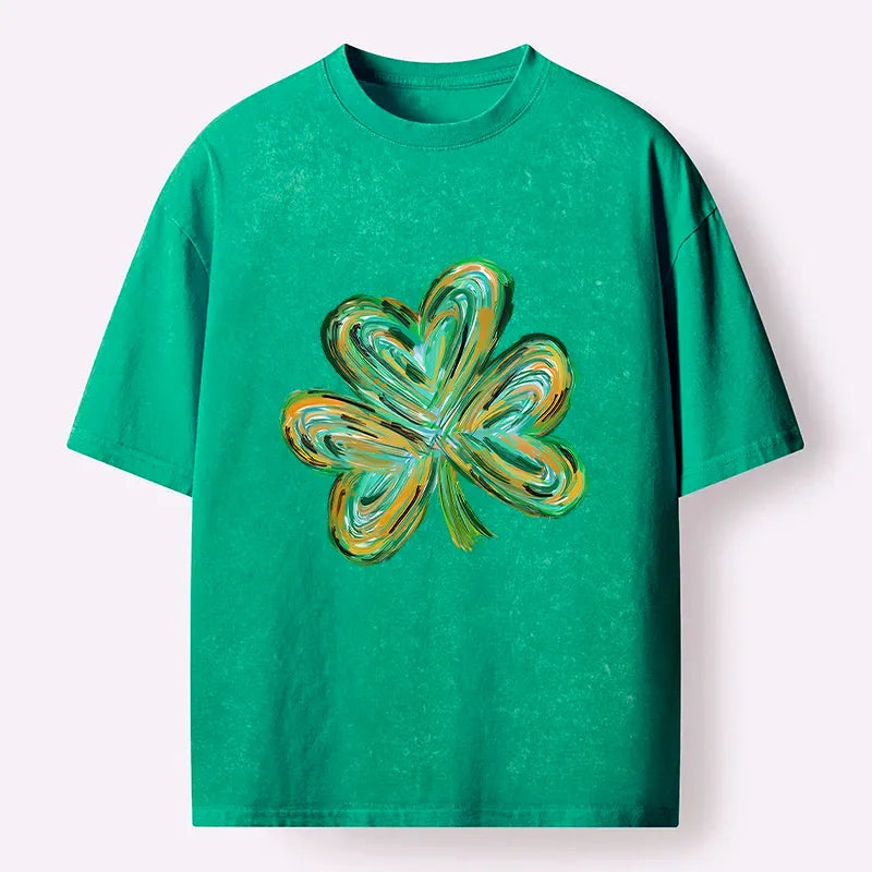 Green Clover Retro Tee for Summer Vacation