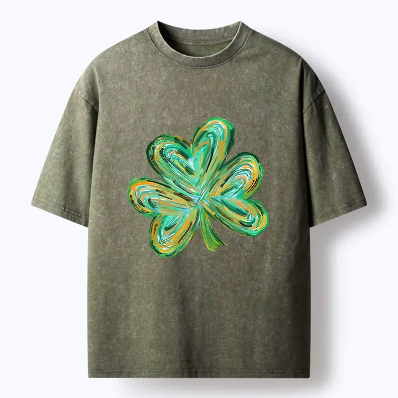 Green Clover Retro Tee for Summer Vacation