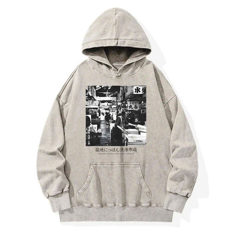 Kyoto-Lion Tsukiji Fish Market Photo Washed Hoodie