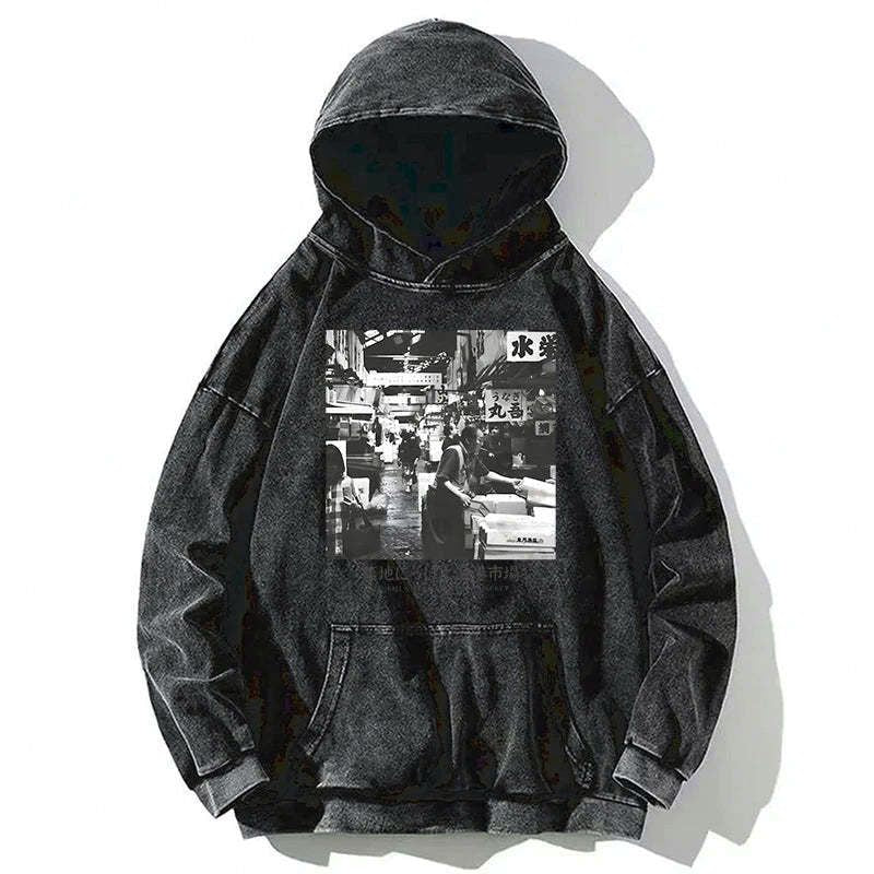 Japanese washed hoodie for daily wear
