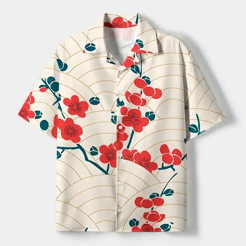 Kyoto Lion Cuban Collar Shirt for Casual