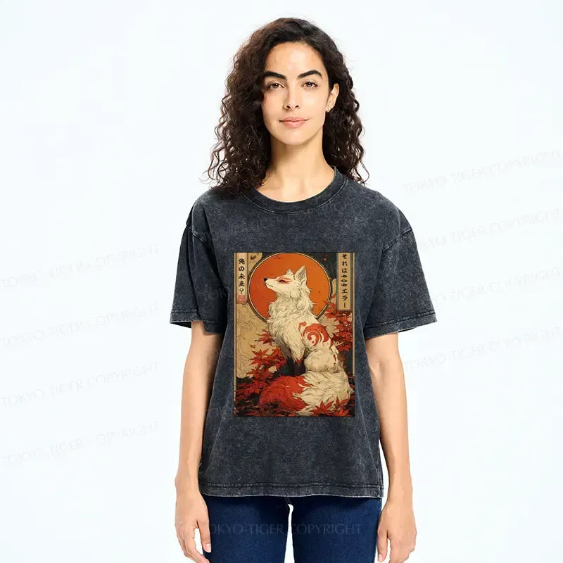 Washed Nine Tails T-Shirt Summer Streetwear