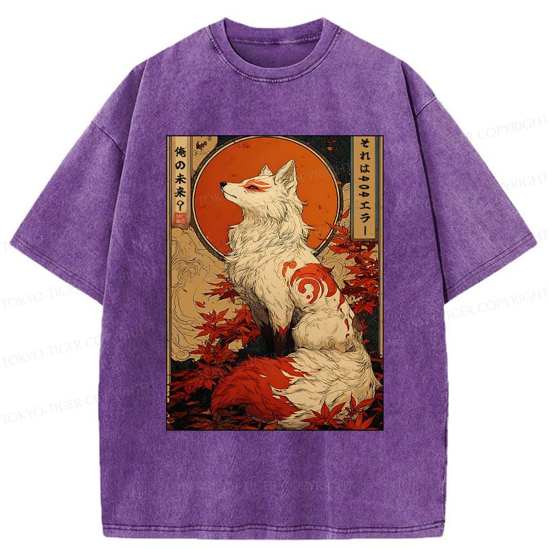 Washed Nine Tails T-Shirt Summer Streetwear