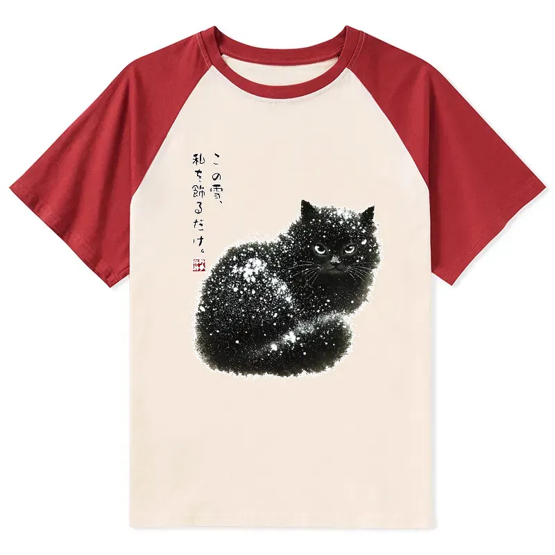 Kyoto-Lion Black Cat Adorned by Snow Raglan T-shirt